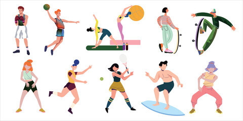 Fototapeta na wymiar Vibrant illustrations depict various Olympic and fitness activities, showing athletes performing different sports.