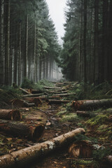 A forest with trees chopped down due to illegal logging activity