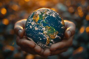 Fototapeta premium Hand holding globe representing earth day. Earth day and conservation concept.