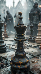 Tactical Chess Maneuver Amidst Shadowy Ambush of Cunning Foes in Cinematic Photographic Style - obrazy, fototapety, plakaty