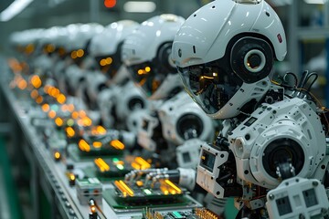 Robotic Precision: Electronic Assembly Line. Concept Efficiency, Automated Processes, Precision Engineering, Industrial Robotics, Advanced Technology