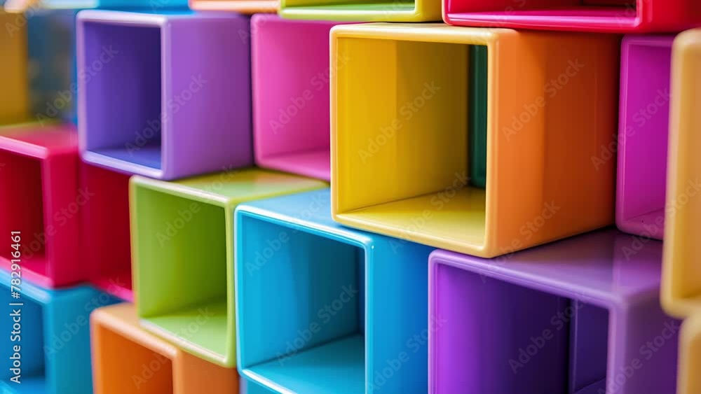 Poster a collection of smaller brightly colored units stacked on top of each other providing a pop of color