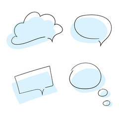 Set of speech bubbles hand-drawn in doodle style with blue background. Isolated objects on a white background. Vector illustration.
