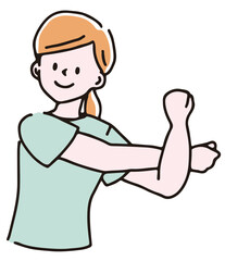 首・肩のストレッチをしている女性　肩のストレッチ