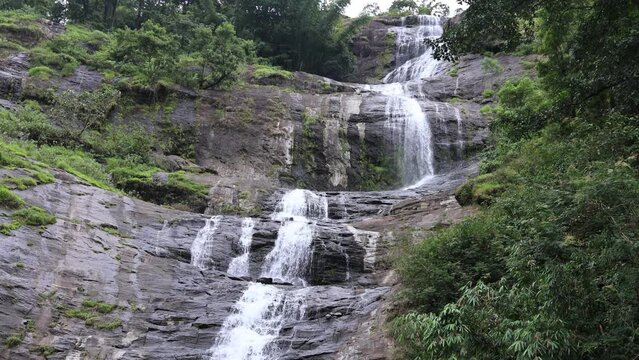 Waterfall flowing over the rocks in Idukki, Kerala, India