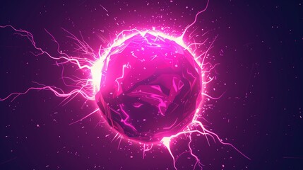 Electric lightning ball animation sprite for game modern design. Pink thunder energy attack fx set for video explosion. - obrazy, fototapety, plakaty