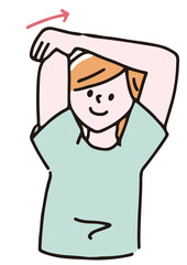 首・肩のストレッチをしている女性　肩を伸ばす