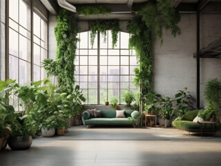 Fototapeta na wymiar Living Room with Live Natural Plants