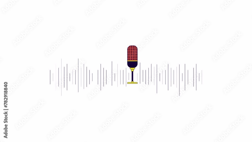 Aufkleber microphone frequency line 2d object animation. record speech. radio production. mic podcasting flat 