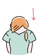 首・肩のストレッチをしている女性　首の後ろを伸ばす／下を向く