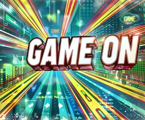 AI generated illustration of a vibrant image with "game on" text in focus