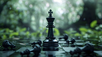 Victorious Chess Maneuver in a Cinematic Minimalist Environment with Hyper Detailing - obrazy, fototapety, plakaty