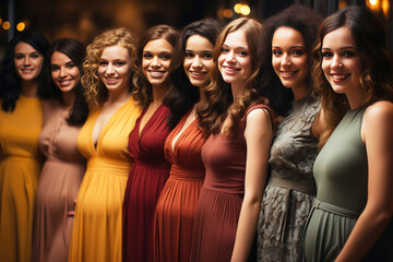 Fototapeta premium A group of young pregnant women in a number of different races. Happy motherhood, tummy with a healthy baby.