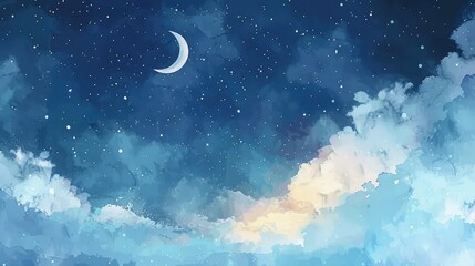 Beautiful watercolor style night sky background illustration