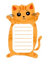Cute orange cat with notepad line for short note.