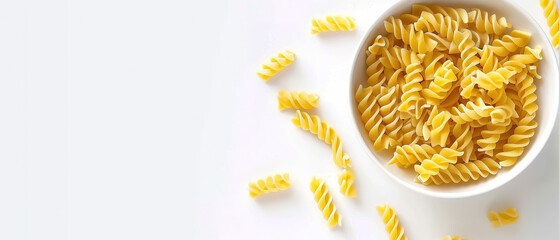 Obraz premium Italian cooked pasta soup top view with isolated white background, food, restaurant advertising