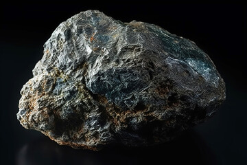 Stromeyerite is rare precious natural stone on black background. AI generated. Header banner mockup with space.