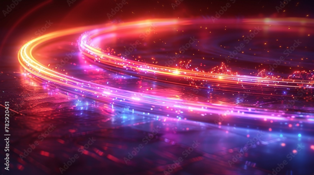 Poster motion blurring neon circles. modern swirl trail effects . abstract luminescent rings on transparent