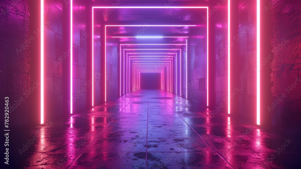 Poster 3D rendering of neon lights. Bright neon lines on a white background. Artificial intelligence. Abstract illustration.