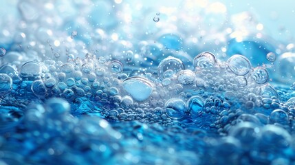 Air bubbles stream on white background under water. Fizzy sparkles in water, ocean, aquarium. Soda pop. Champagne. Effervescent drink. Modern undersea texture.