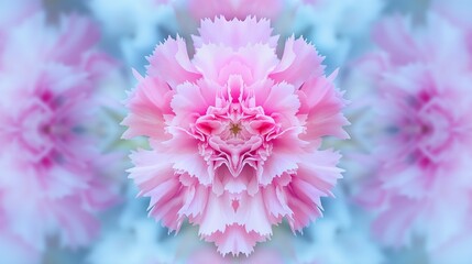 blue and pink carnation flower kaleidoscope background.  - obrazy, fototapety, plakaty