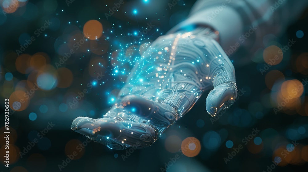 Leinwandbilder 3D rendering of a businessman on a blurred background using a digital artificial intelligence interface