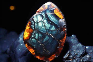 Fototapeta premium Coesite fossil mineral stone. Geological crystalline fossil. Dark background close-up.