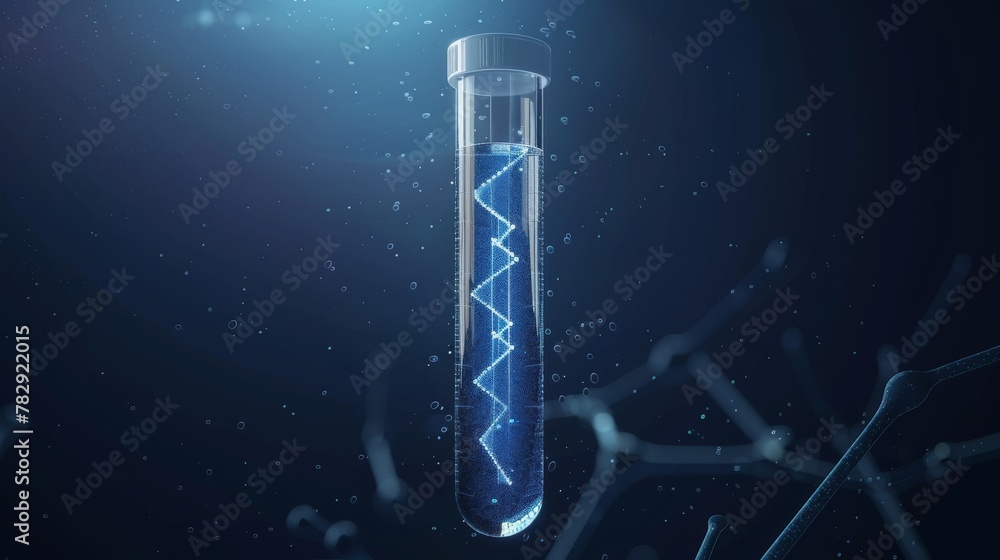Poster science technology analysis interface for genetic engineering with modern of realistic test tube and