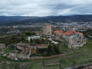 Fototapeta na wymiar Aerial shot of the ancient Castelo de Monterrei in Ourense, Spain