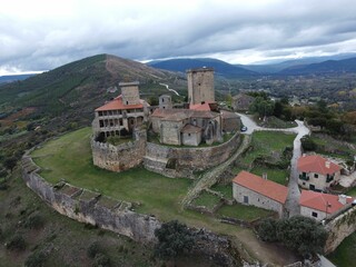 Aerial shot of the ancient Castelo de Monterrei in Ourense, Spain