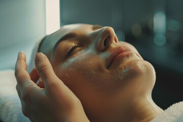 Woman receiving a facial massage in a spa salon, depicting a beauty treatment concept.