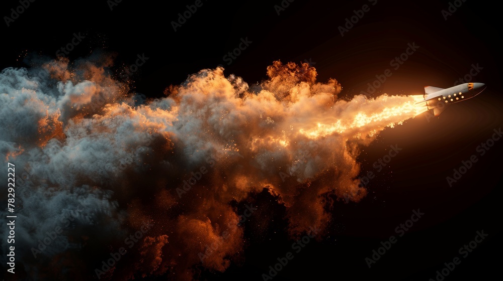 Poster an airplane condensation track isolated on transparent background. smoke from a space rocket launch.