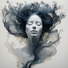 AI generated illustration of A woman with closed eyes, water flowing through her hair