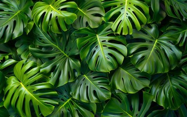 A green leaf of a monstera plant - obrazy, fototapety, plakaty