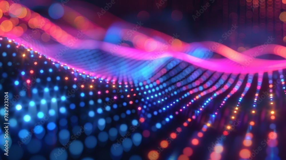 Poster Three-dimensional rendering of colorful blue blurry dots against an abstract background.