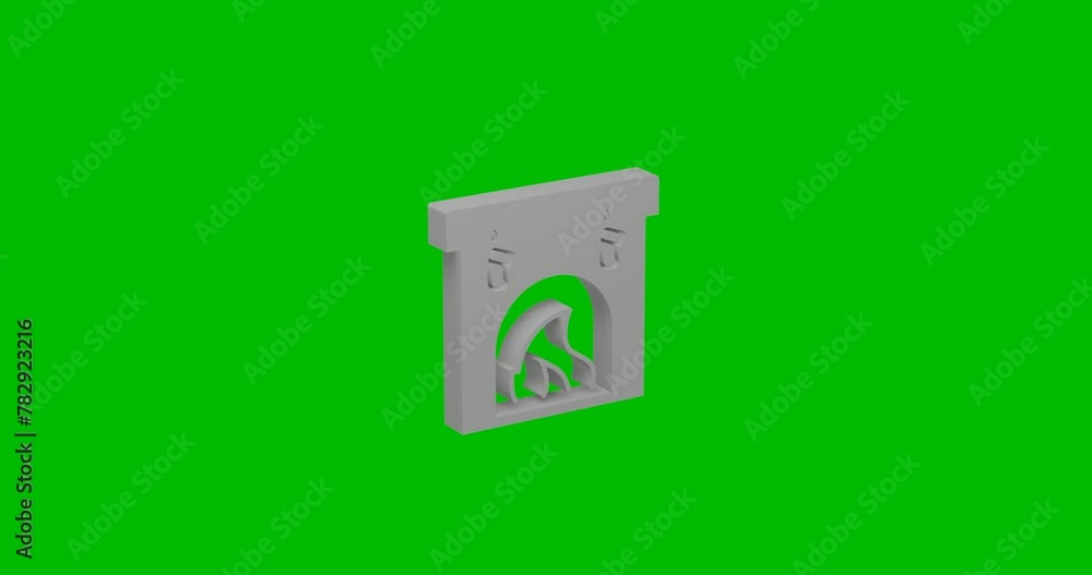 Poster animation of rotation of a white christmas fireplace symbol with shadow. simple and complex rotation