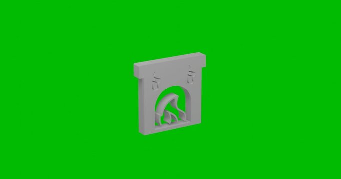 Animation of rotation of a white christmas fireplace symbol with shadow. Simple and complex rotation. Seamless looped 4k animation on green chroma key background