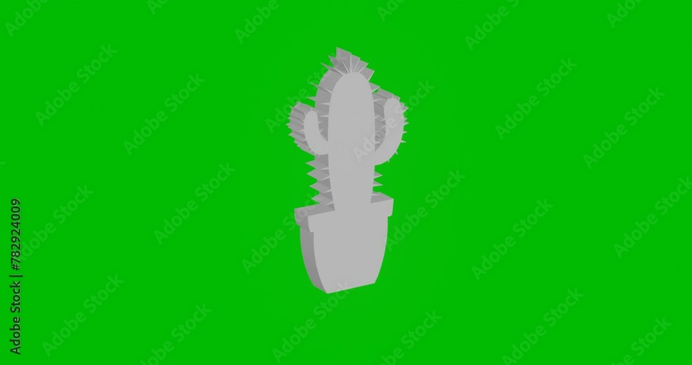Poster animation of rotation of a white cactus symbol with shadow. simple and complex rotation. seamless lo