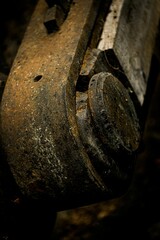 Beautiful closeup of an old completely rusted cast iron machine