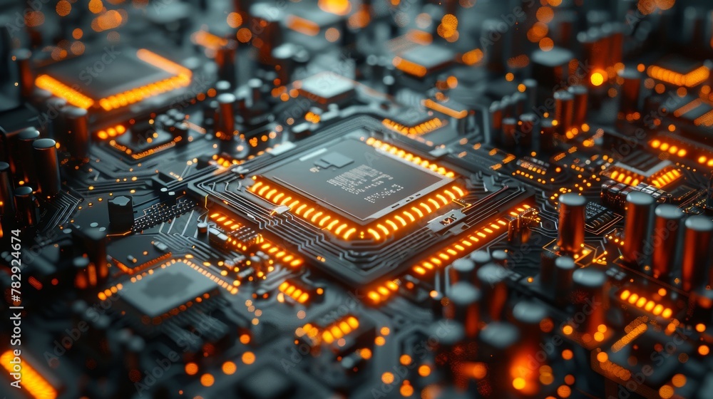 Poster The technology background. Central Computer Processors CPU concept. The digital chip on the motherboard. The technology science background. The integrated communication processor. The 3D