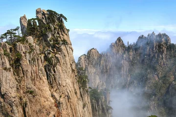 Papier Peint photo autocollant Monts Huang Breathtaking view of Huangshan mountain range in China