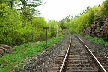 Obraz premium Beautiful shot of a railroad surrounded by trees in Muskoka