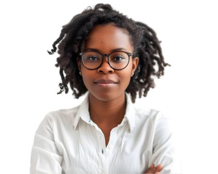 Portrait of a black women teacher isolated on white, Back to School and Happy Teachers Day concept