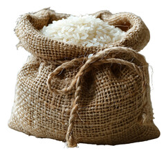 Rice grains and a bag of white rice are popular as a staple food for Asian people. Transparent background. Great for blogs, advertising, business, web etc