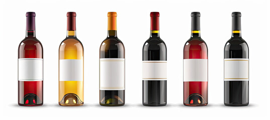 collection of glass wine bottles. Bottle of wine with an empty label on white background