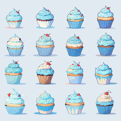 Blue Cupcake Collection Illustration