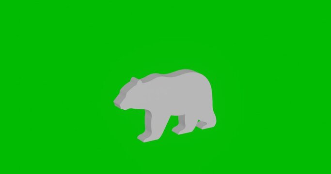 Animation of rotation of a white bear symbol with shadow. Simple and complex rotation. Seamless looped 4k animation on green chroma key background