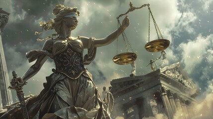 Statue of a woman holding a balance scale, legal law concept - obrazy, fototapety, plakaty