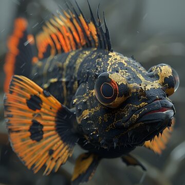 AI-generated illustration of an Ocellated Astronotus fish stripes encircling its eye