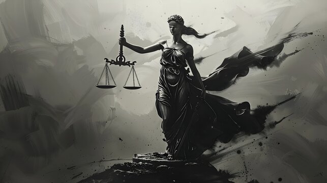 Statue of a woman holding a balance scale, legal law concept